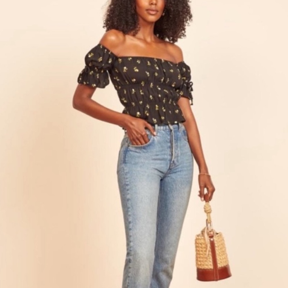 Reformation Solis Top in Briar Floral Black Medium Off The Shoulder $128 - Picture 2 of 16